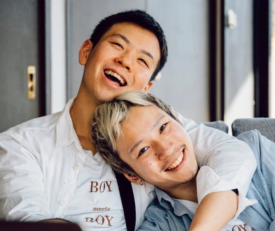 Gay asian male couple